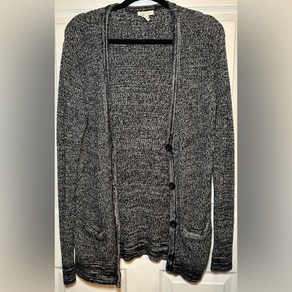 FOREVER 21 Marled Front-Pocket Button Cardigan- Black/White Size Small - Picture 1 of 6